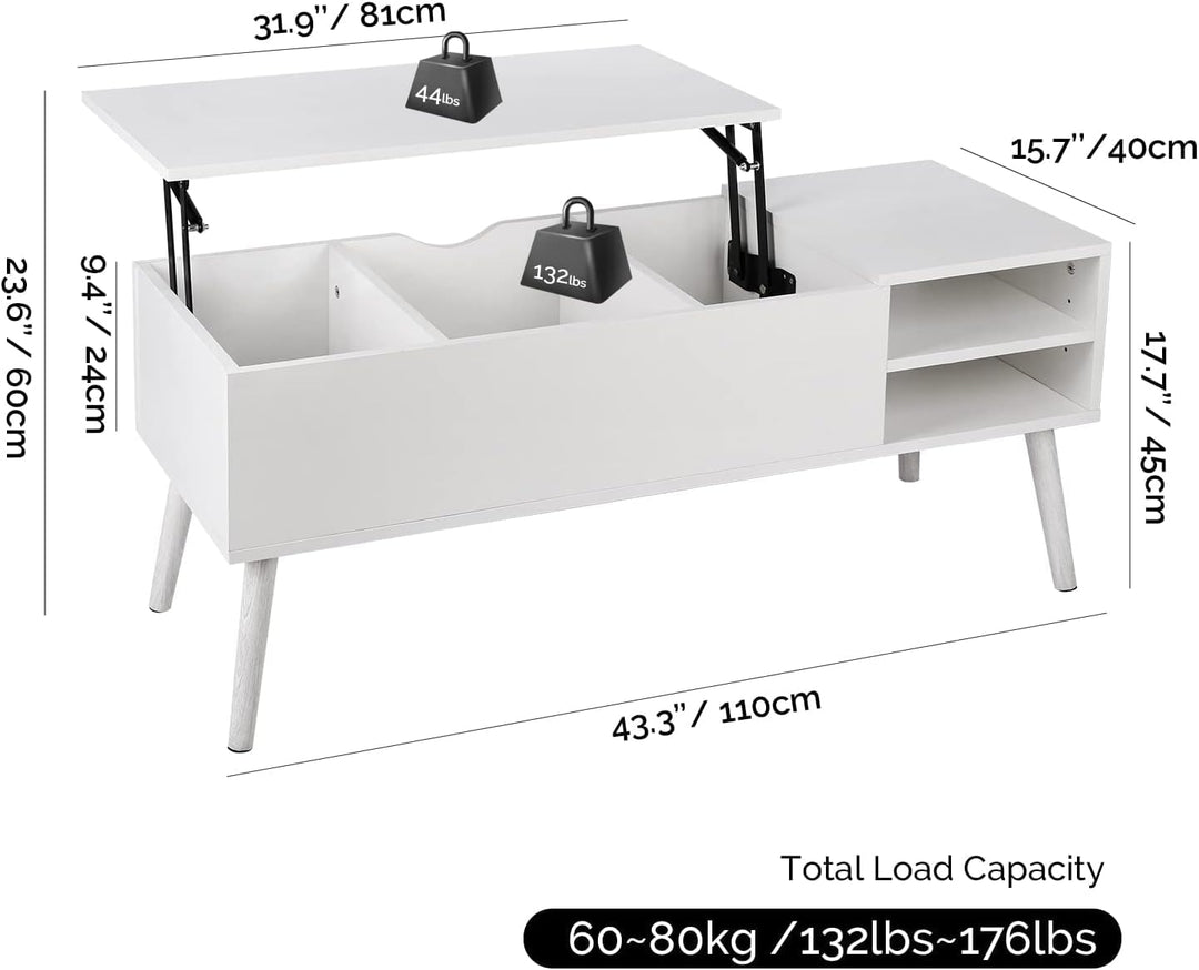 VOWNER Couchtisch, Ausziehbarer Höhenverstellbarer Couchtisch, Wohnzimmertisch, Stabiler Lift-Top-Ti