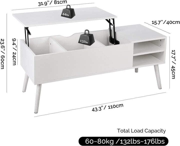 VOWNER Couchtisch, Ausziehbarer Höhenverstellbarer Couchtisch, Wohnzimmertisch, Stabiler Lift-Top-Ti