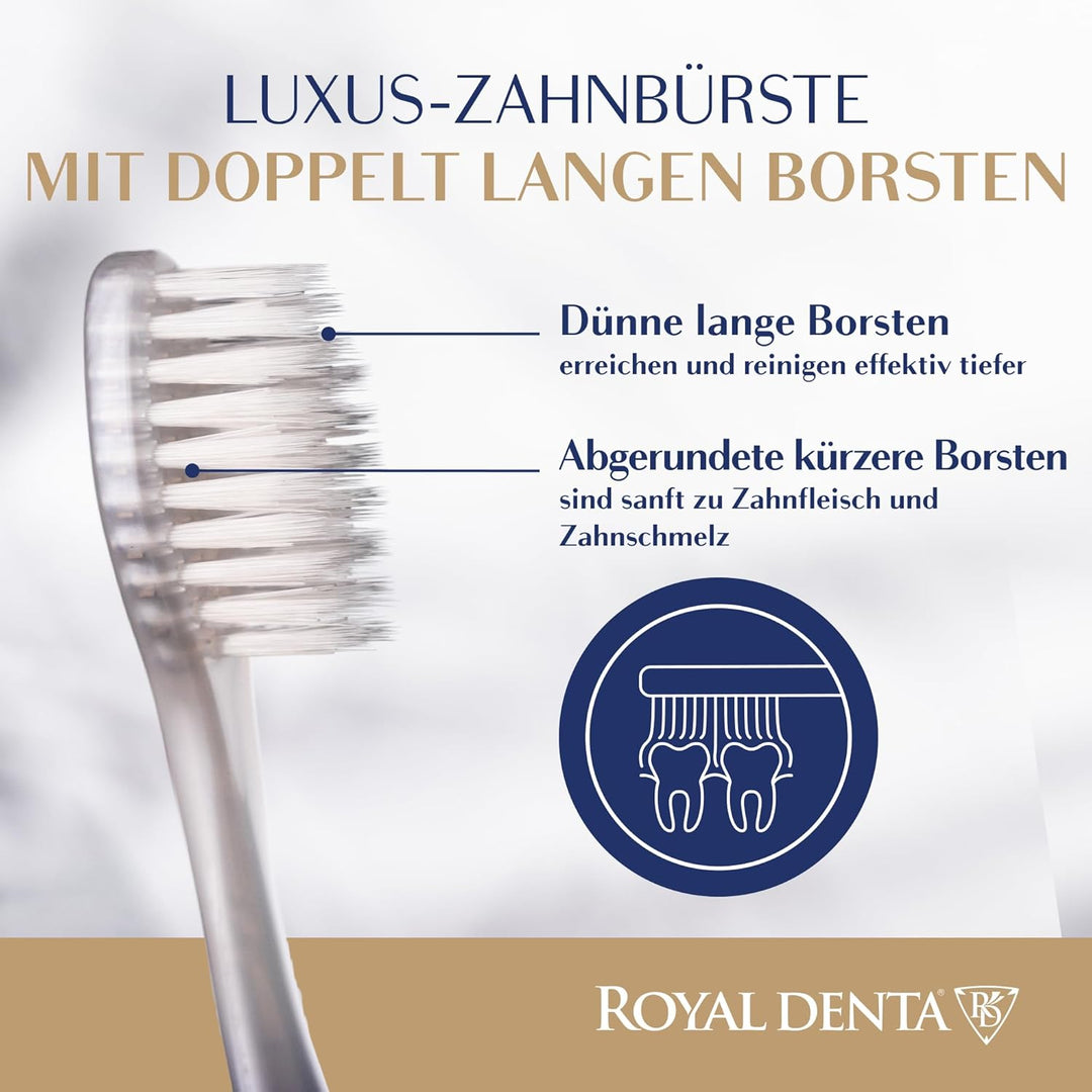 Royal Denta Silver Zahnbürsten mit weichen Borsten 4er-Pack - Doppellänge Borsten für effektive Inte