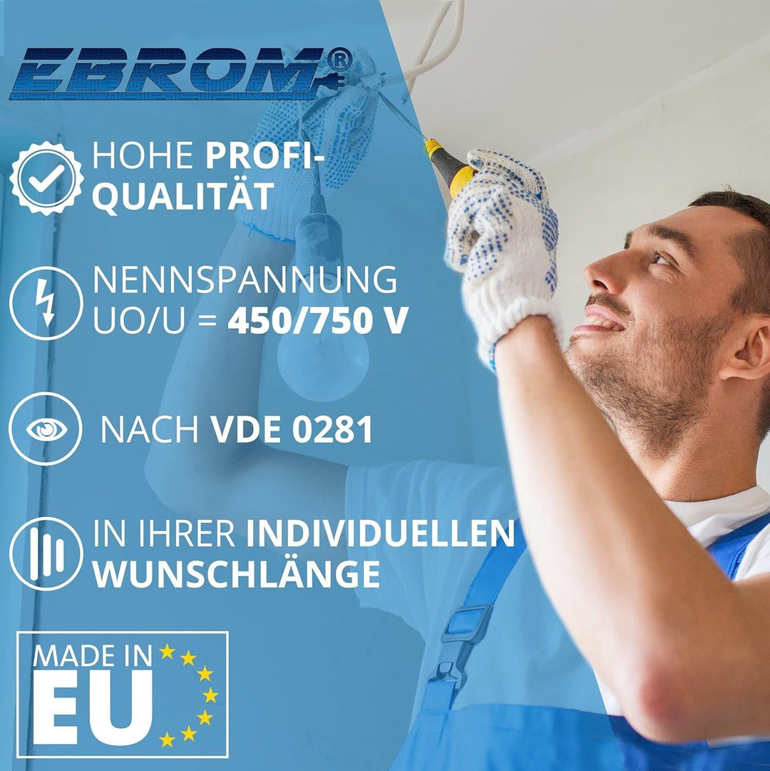 EBROM Aderleitung Einzelader flexibel H07V-K 2,5 mm² - hellblau, 65 m | von 5 bis 100 m bestellbar -