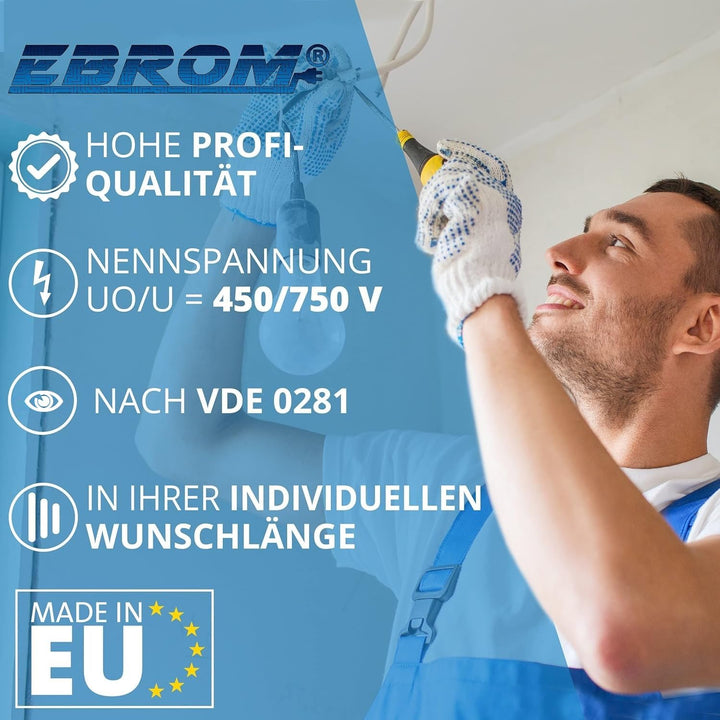 EBROM Aderleitung Einzelader flexibel H07V-K 2,5 mm² - hellblau, 65 m | von 5 bis 100 m bestellbar -