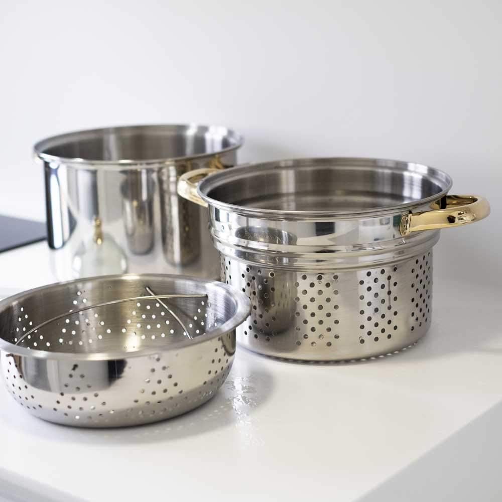 Kochtopf mit Dämpfeinsatz und Deckel - 24cm, Edelsthal. CHEF Silber, Silber