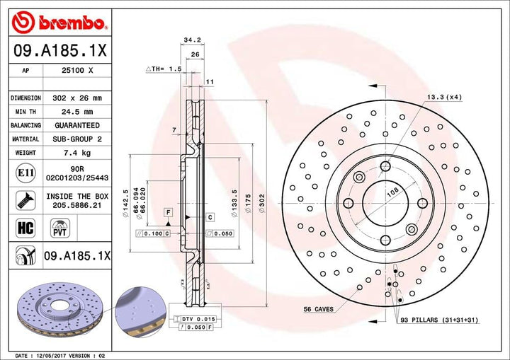 BREMBO 09.A185.1X Bremsscheiben
