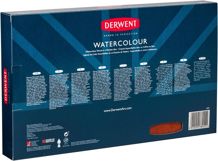 Derwent Aquarellstifte in einer Geschenk-Box aus Holz, Zeichnen & Malen, 72er-Set, Ideal zum Vermisc