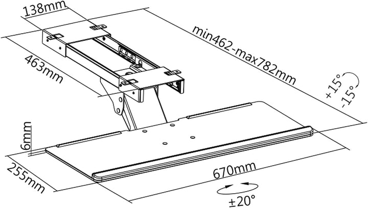 Maclean MC-757 Tastatur und Maus Halterung Zulage für Schreibtisch 67cm Oberfläche