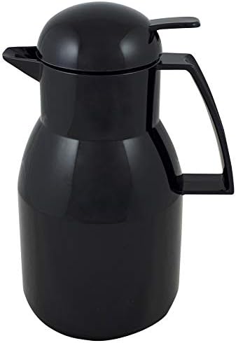 Helios Top Push Thermoskanne Schwarz 1L – 6h Heiss - Hält Getränke heiss & kalt – Einhandbedienung –