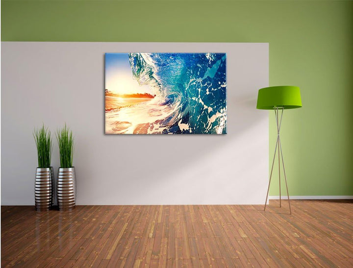 Pixxprint Riesen Welle bei Sonnenaufgang als Leinwandbild/Grösse: 100x70 cm/Wandbild/Kunstdruck/fert