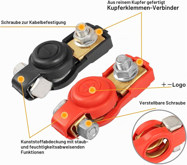 MEIRIYFA Auto Batterie Kabel Klemme Stecker, positive und negative Klemmen Reine Kupfer Adapter Stec