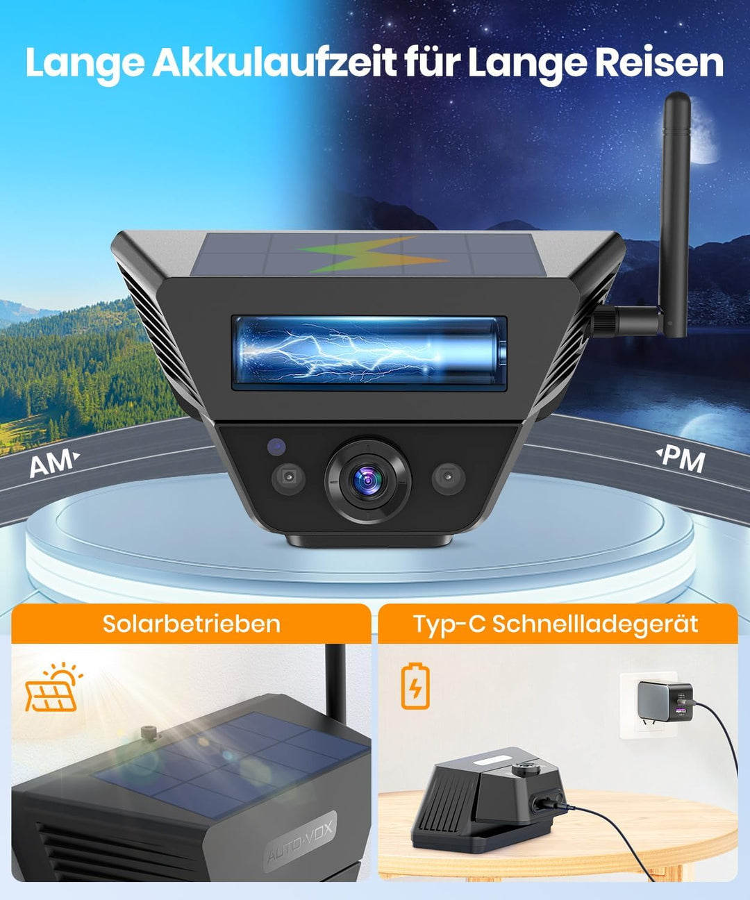 AUTO-VOX 2 Magnetische Solar Rückfahrkamera Kabellose Mit DVR 7.2" AHD 1080P Display: 1 Min Installa
