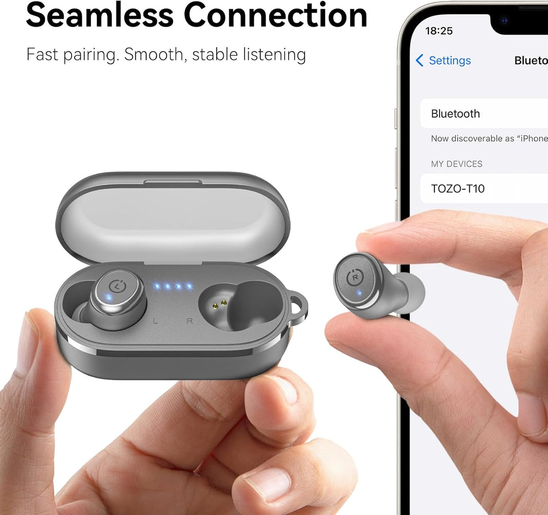 TOZO T10 Kopfhörer Kabellos Bluetooth In Ear mit Ladecase 55 Std. IPX8 | ENC für klare Anrufe und Kl