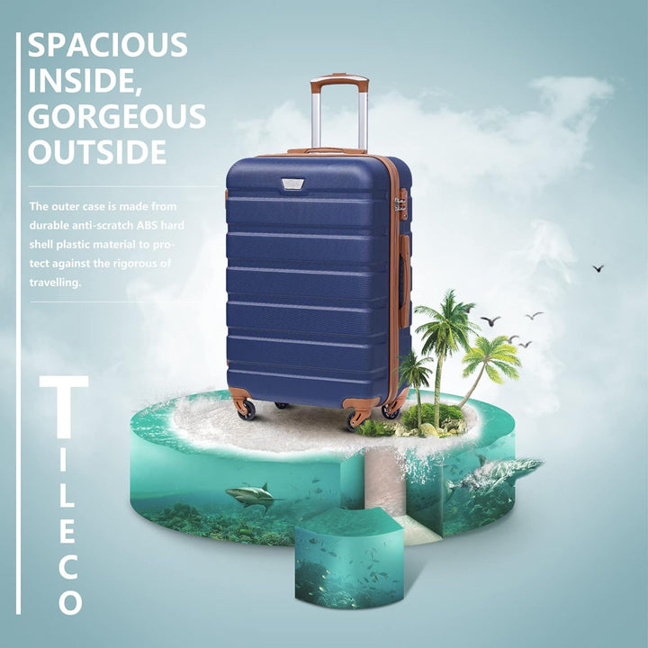 COOLIFE Hartschalen-Koffer Trolley Rollkoffer Reisekoffer mit TSA-Schloss und 4 Rollen (Blau/Braun,