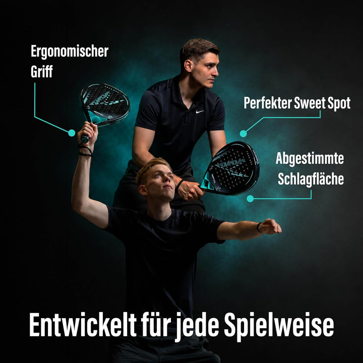 Padelschläger Zone One aus Carbonfaser - 100% Carbon-Rahmen, Soft-Eva-Kern, 365 g, Tropfenform, raue