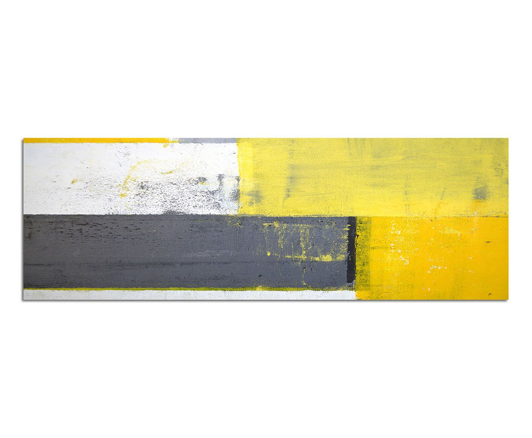 Paul Sinus Art Panoramabild auf Leinwand und Keilrahmen 150x50cm Kunstmalerei abstrakt gelb grau