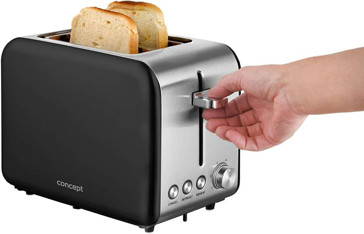 Concept TE2052 Edelstahl Toaster mit Breitem Schlitz 36mm 2 Röstkammern Elektronischer Timer 950W Ma