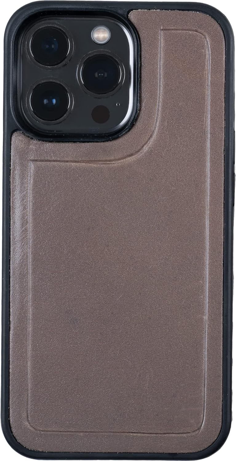 HANS/SON Handyhülle aus Echtleder mit Kartenfach | Für iPhone 13 Pro | Graues Ledercase mit Kreditka