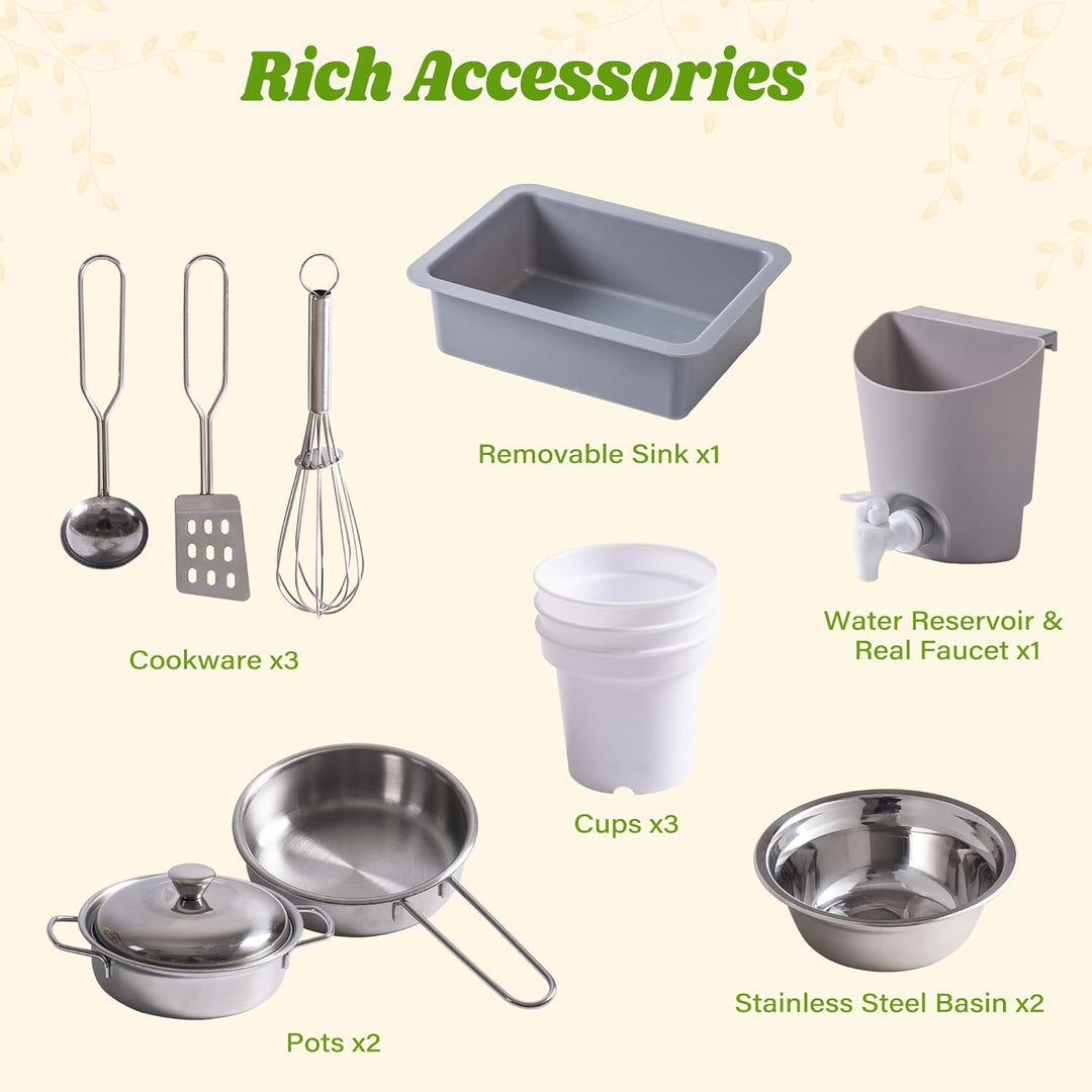 ROBOTIME Matschküche, Grosse Spielküche Deluxe für draussen für Kinder, Holzküchen-Spielset für Klei