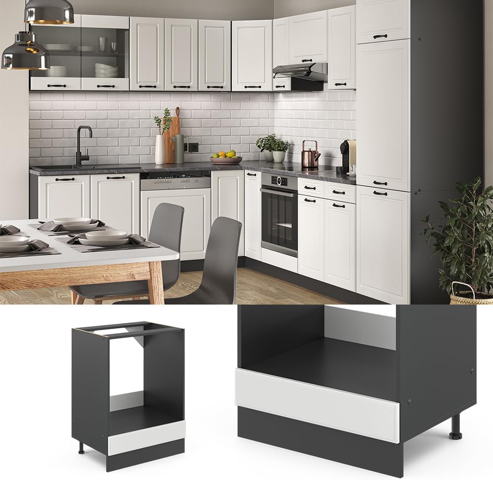 Vicco Herdumbauschrank R-Line, Weiss Landhaus/Anthrazit, 60 cm ohne Arbeitsplatte Weiss Landhaus Her