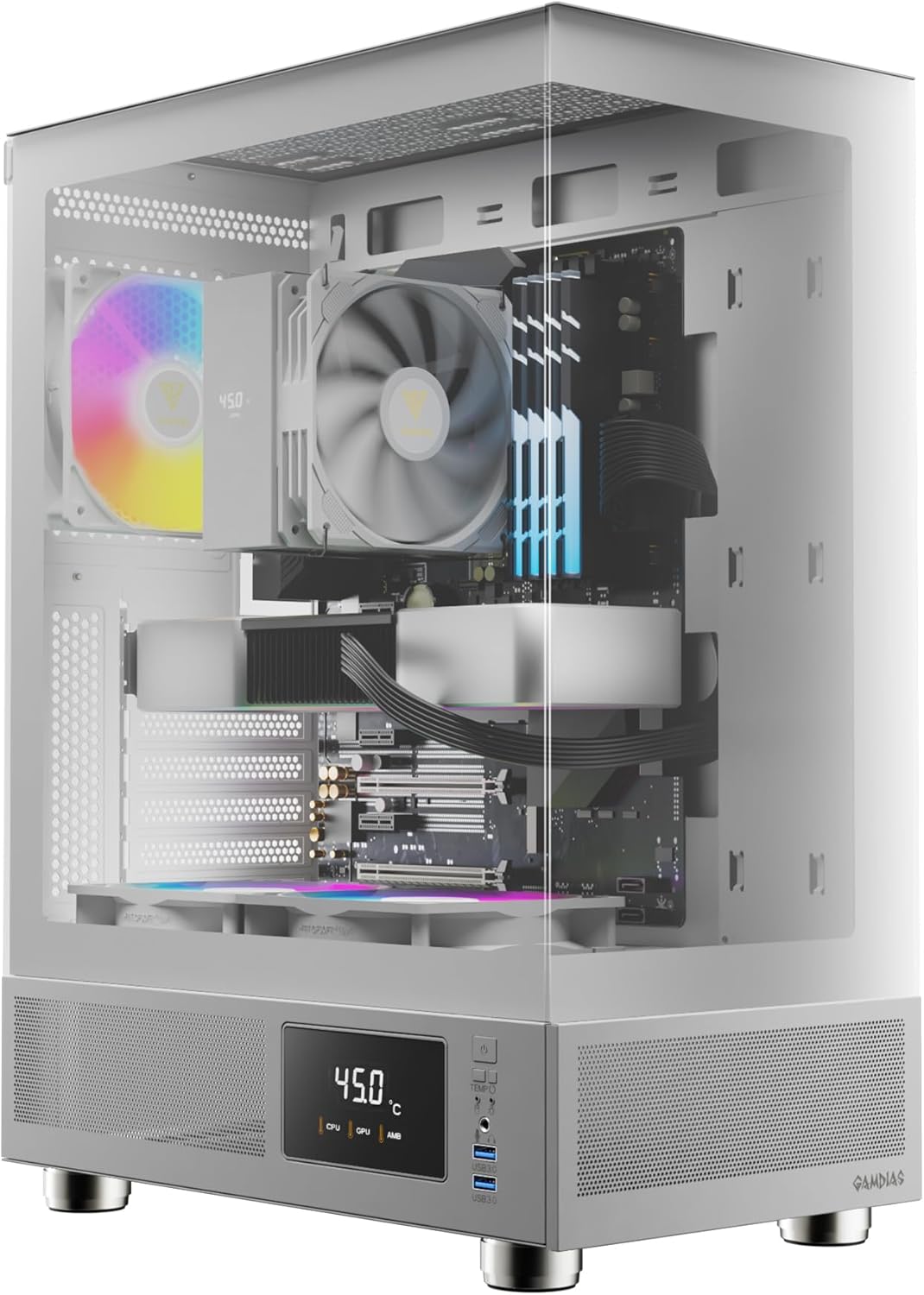 GAMDIAS Atlas E1 ATX Gaming Midi-Tower PC-Gehäuse,Echtzeit-Anzeige mit Software, Enthalten 3 x 120mm