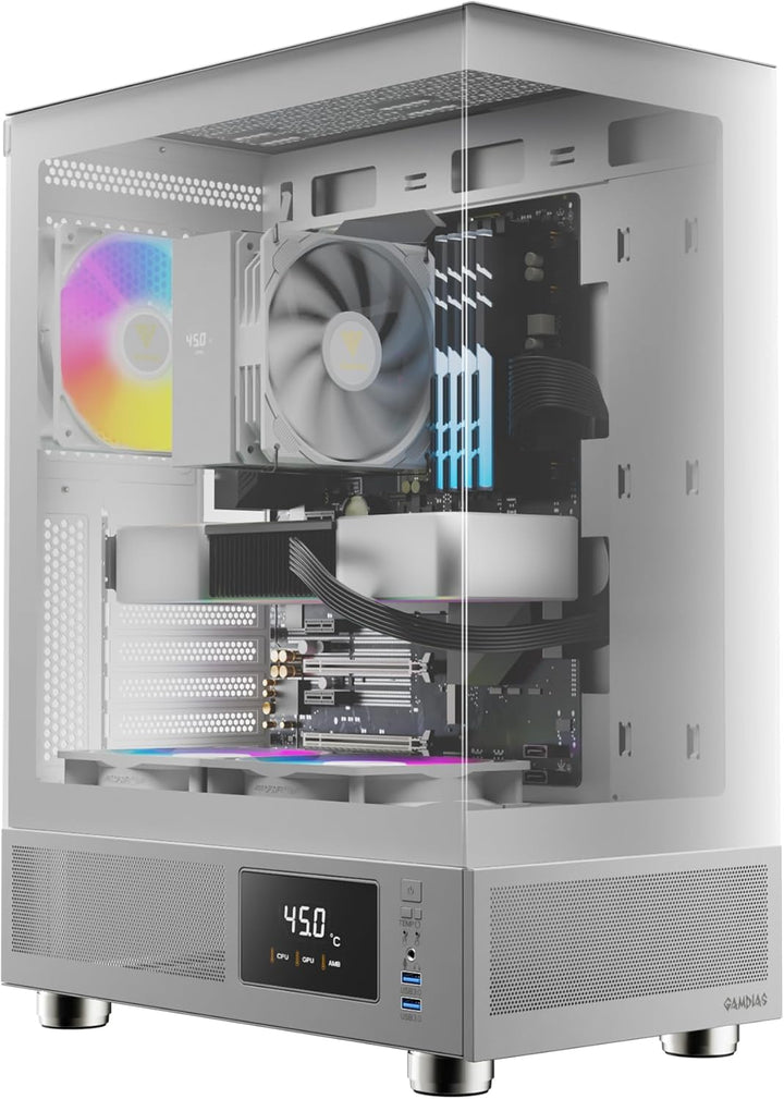 GAMDIAS Atlas E1 ATX Gaming Midi-Tower PC-Gehäuse,Echtzeit-Anzeige mit Software, Enthalten 3 x 120mm