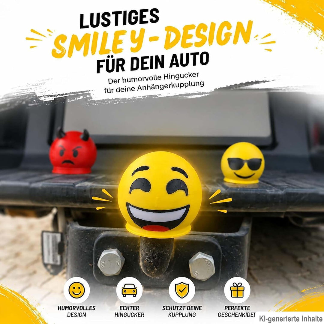 Anhängerkupplung Abdeckung Smiley – Lustige AHK Schutzkappe für 50 mm Kugelkopf – Universal für Auto