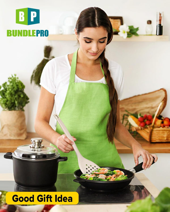 Packung von 4 Silikon Kochgeräte Set, Non-Stick-Festspalten und hitzebeständige Schlitzlöffel mit Rü