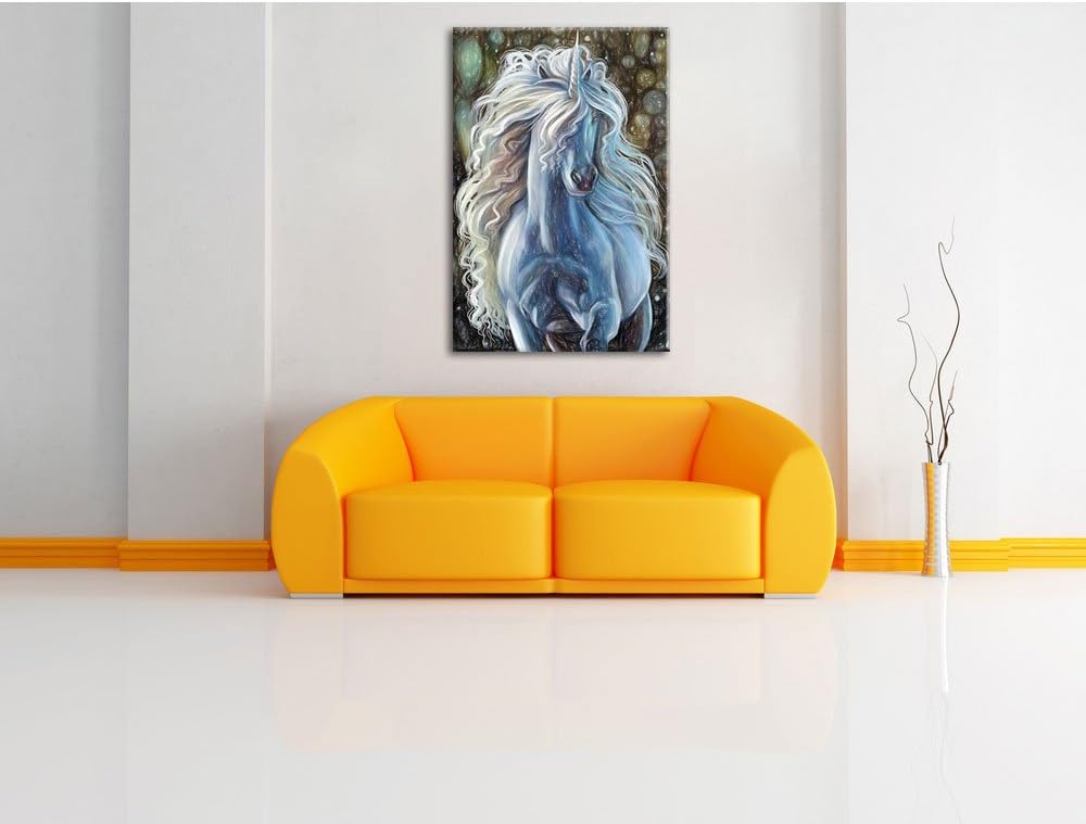 Pixxprint Trabendes weisses Einhorn als Leinwandbild/Grösse: 100x70 / Wandbild/Kunstdruck/fertig bes