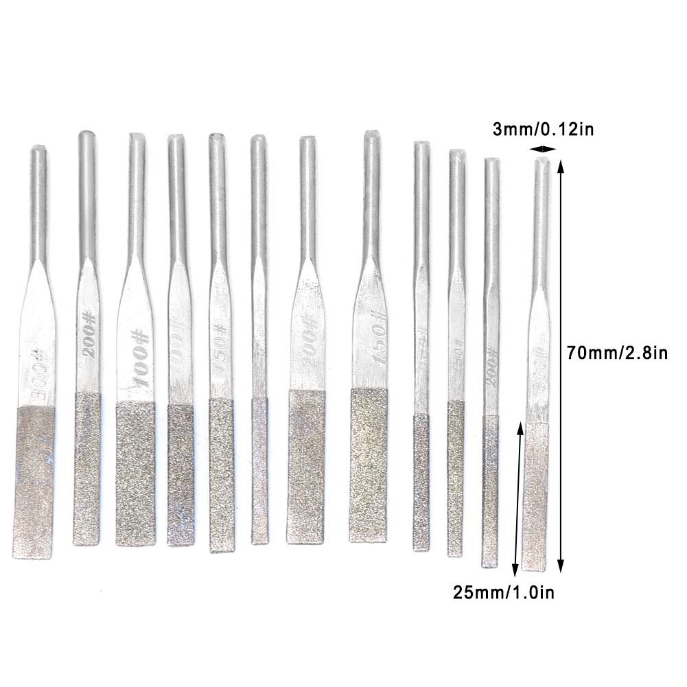Diamantfeilen, 12 Stück, 3-mm-Schaft, Konische Maschine Zum Hin- und Herschleifen, Abgeflachte, Schr