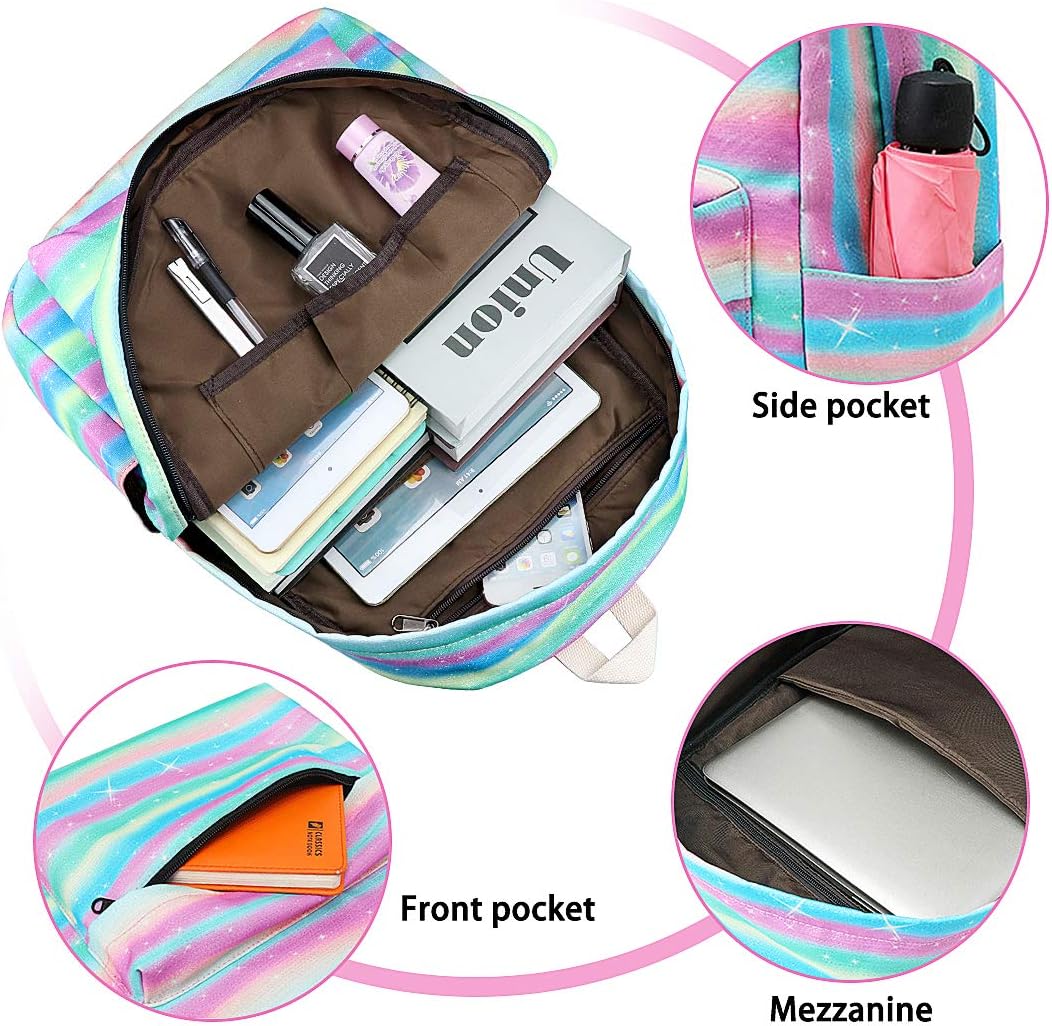 Xinveen Rainbow Backpack Twinkle School Bag Lightweight Laptop Backpack Multifunction Travel Daypack