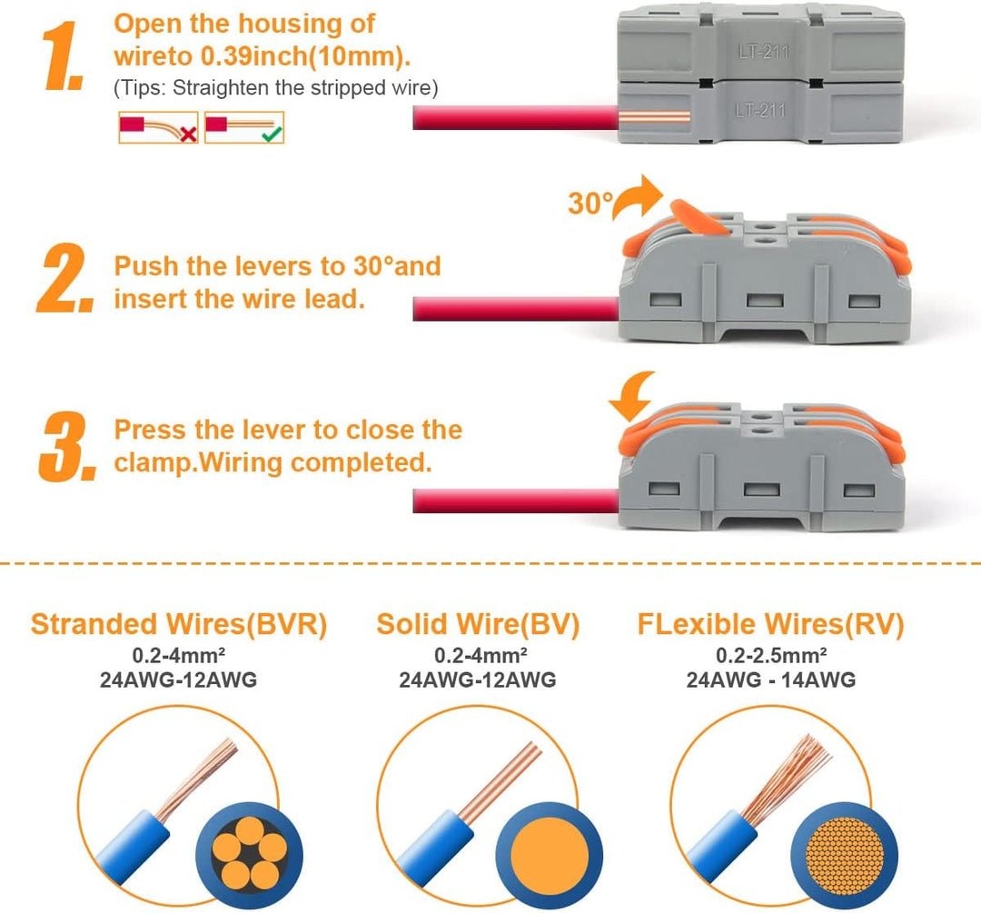 Flintronic Kabelverbinder, Verbindungsklemmen, 80 Stück SPL-1 Klemme mit Betätigungshebel, Leiter ,
