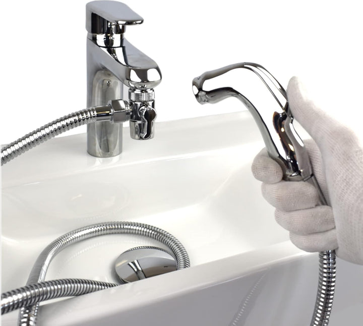 Tragbare Bidet Handbrause für Waschbecken, Messing, Shattaf-Wasserhahn-Umsteller verbindet sich mit
