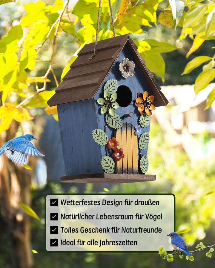Hängendes Vogelhaus, Dekoratives Vogelhäuschen, Holz Nistkästen für Wildvögel 40mm Einflugloch, Gart