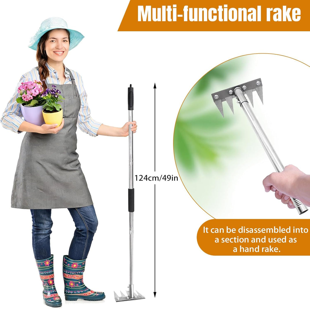 Gartenrechen mit 1,2m Metallgriff, Garden Harke Mehrzweck Garten Unkraut Werkzeug, Unkrauthacke, Tra