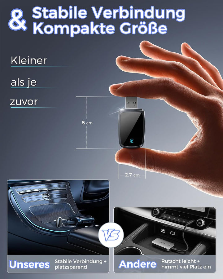 2026 Wireless Carplay Adapter,Kabellos CarPlay Adapter für iPhone Schwarz, Schwarz