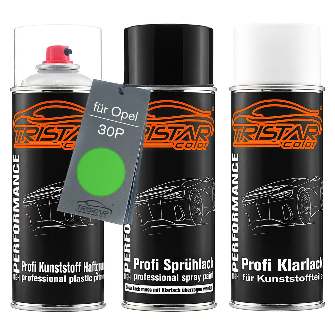 TRISTARcolor Autolack Spraydosen Set für Kunststoff Stossstange für Opel 30P Grasshopper Metallic/Ap