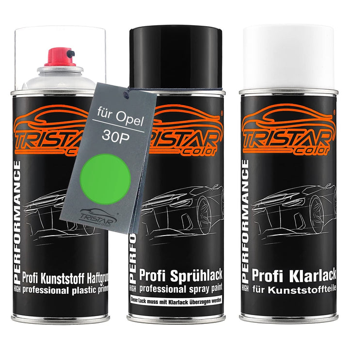 TRISTARcolor Autolack Spraydosen Set für Kunststoff Stossstange für Opel 30P Grasshopper Metallic/Ap