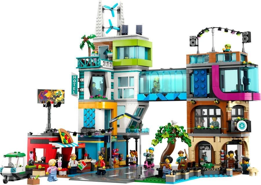 LEGO 60380 City Stadtzentrum Set, Modellbausatz, Spielzeug mit Spielzeugläden wie Friseur, Tierarzt,