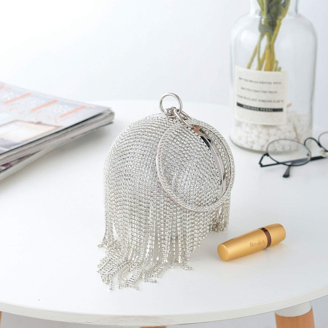 Jywmsc Frauen Runde Ball Kristall Abend Clutch Geldbörse Quaste Hochzeit Handtaschen Silber 1, Silbe