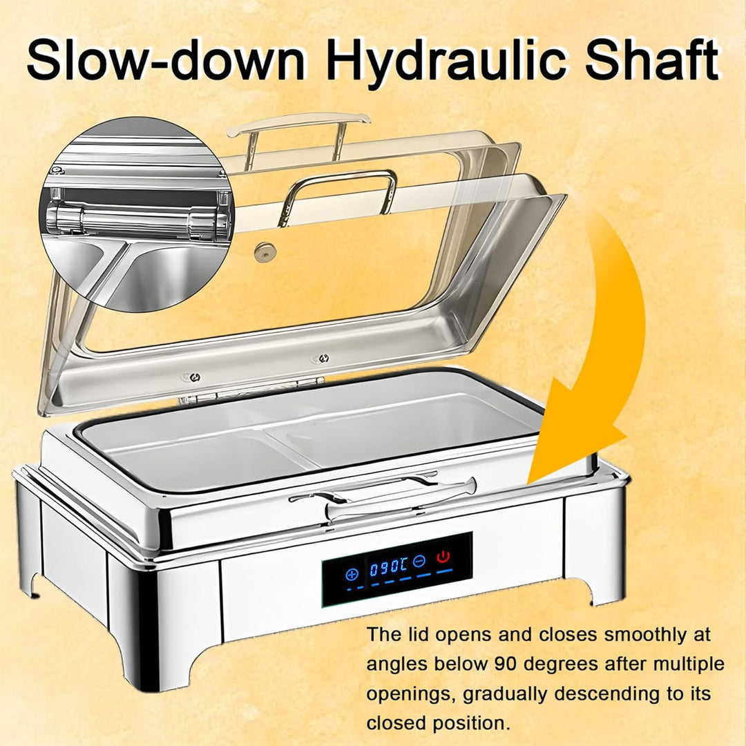 Chafing Dish Elektrisch, 9L Edelstahl Warmhaltebehälter Essen Buffet Elektrisch mit Sichtbarem Glasd