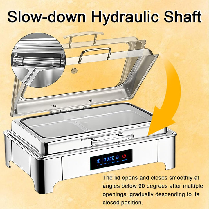 Chafing Dish Elektrisch, 9L Edelstahl Warmhaltebehälter Essen Buffet Elektrisch mit Sichtbarem Glasd