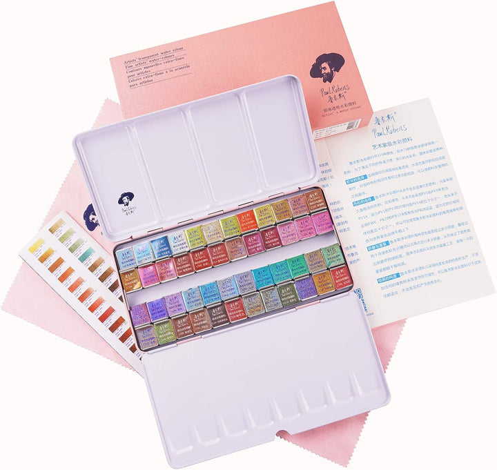 Paul Rubens 48 Aquarellfarben, Perlglanzfarben Solid Wasserfarben Zeichnung Kleine Pfanne mit Metall