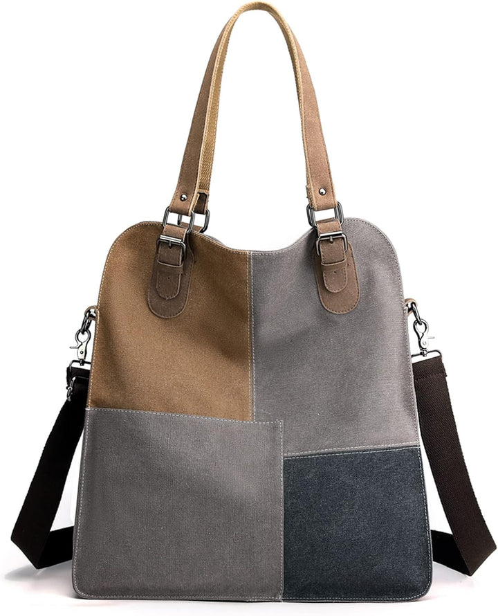 PORRASSO Retro Umhängetasche Canvas Schultertasche Damen Handtasche Gross Hobo Tasche Crossbody Bag
