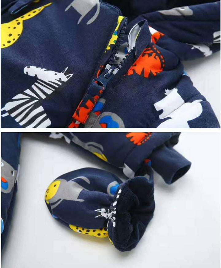 Baby Winter Overall Mit Kapuze Jungen Schneeanzüge mit Handschuhen und Füsslinge Warm Kleidungsset 9