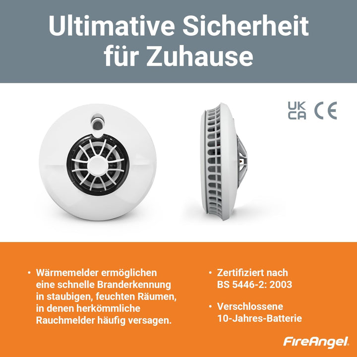 Fire Angel HT-630-EUT Thermistek Hitzemelder 10 Jahre Batterie Lebensdauer, funk vernetzbar, HT-630