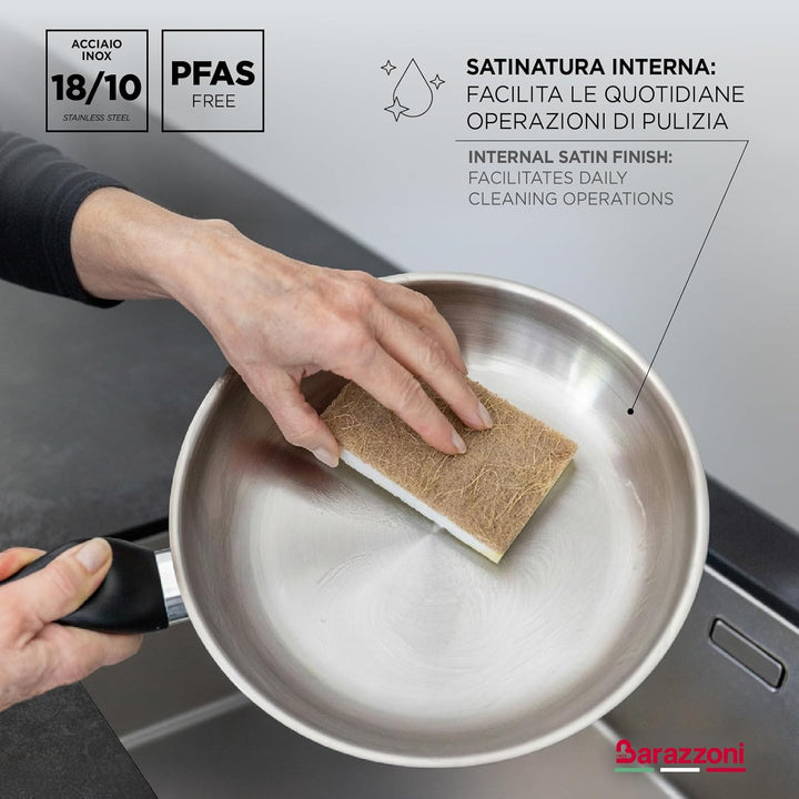 Barazzoni The Inoxidabili Saltapasta Wok, Stahl, silberfarben, 28 cm