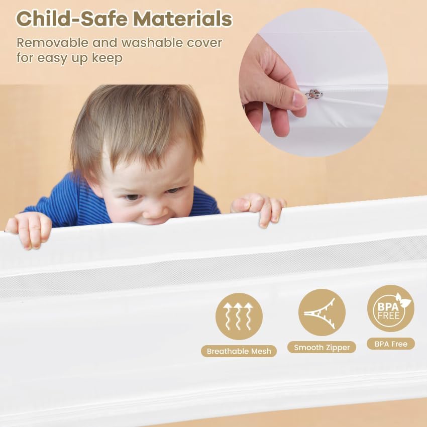 LIFEZEAL Sicherheitsgitter für Kinder, Bettgitter Baby 120 x 42 cm, Tragbares Kinderbettgitter Rausf