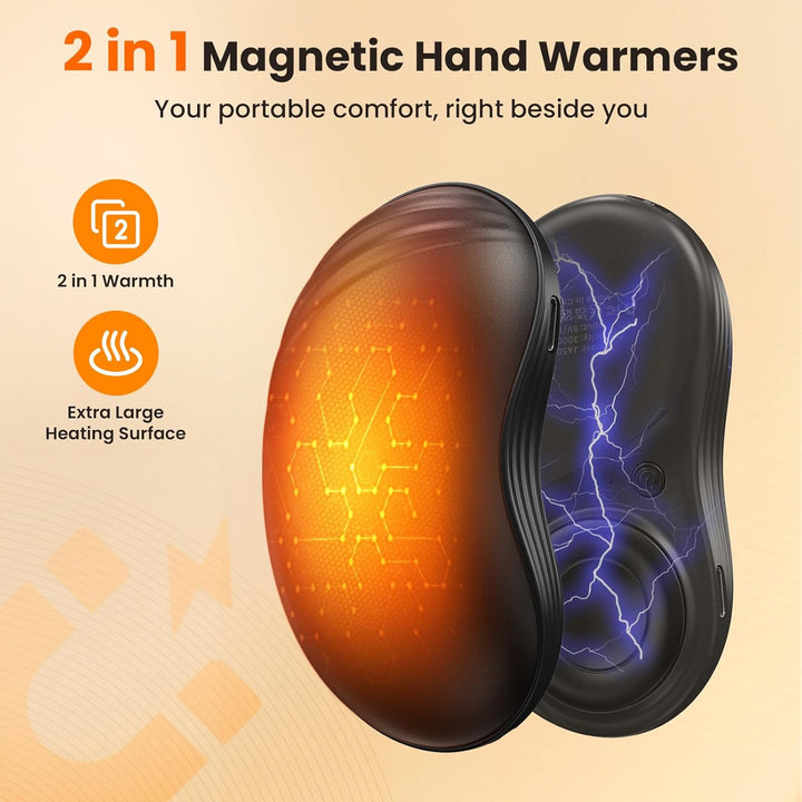 Handwärmer Elektrisch, 2er Set Elektrische Handwärmer Magnetisch 6000mAh, 3 Heizstufen bis 57°C,Gesc