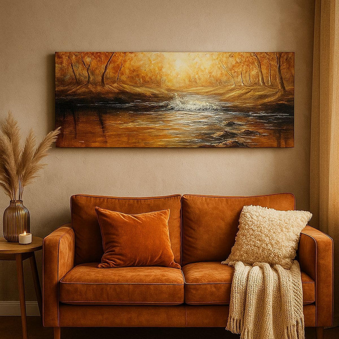 Wandbilder Dekoration Wohnzimmer Bach Park Baum Panorama Bilder auf Leinwand 120x50cm Leinwandbild m