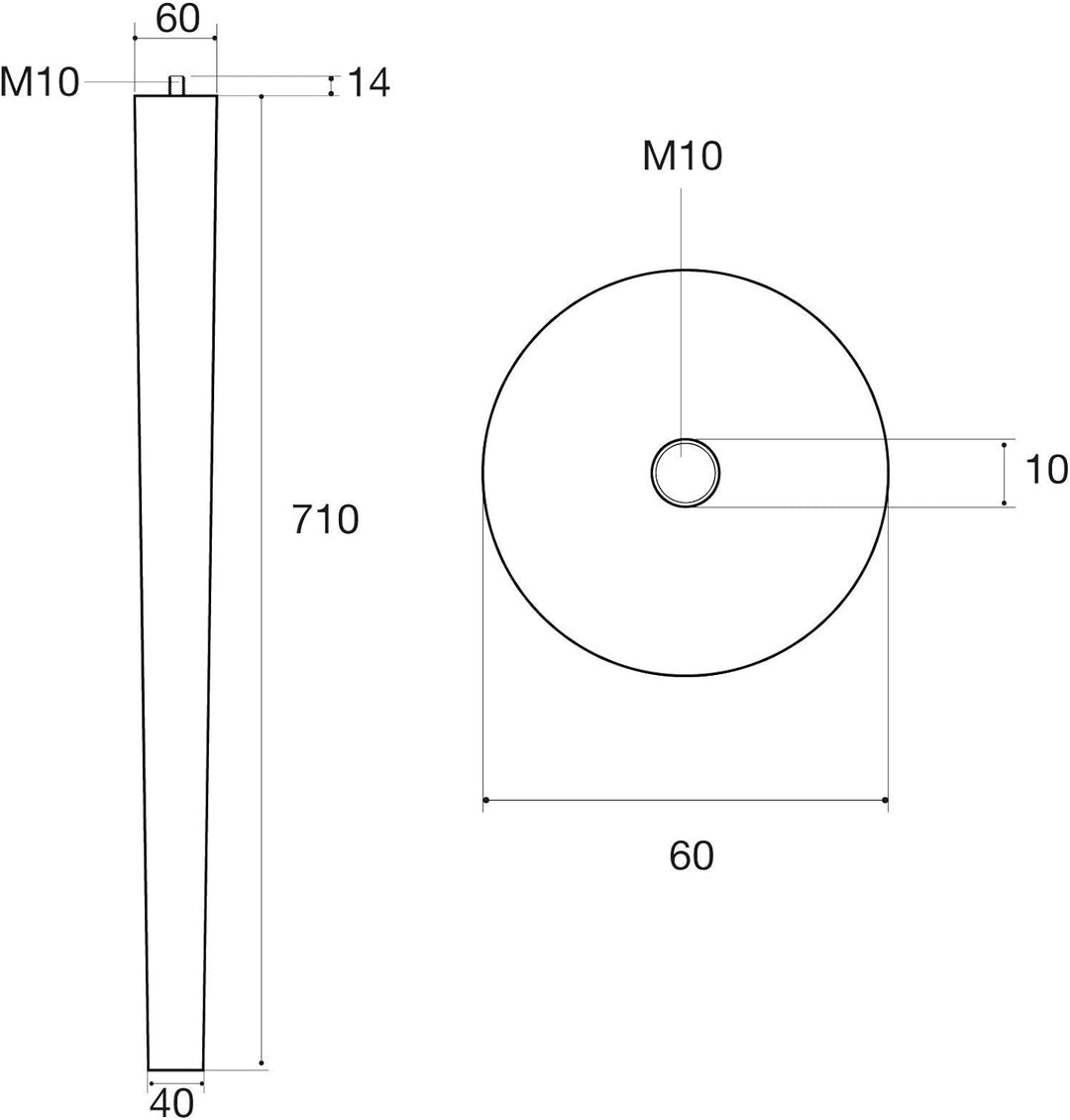 4er Set Tischbeine Eiche roh H 710 mm / Ø 60/40 mm mit Gewindestift M10 Ideal für Küchen & ESS-Tisch