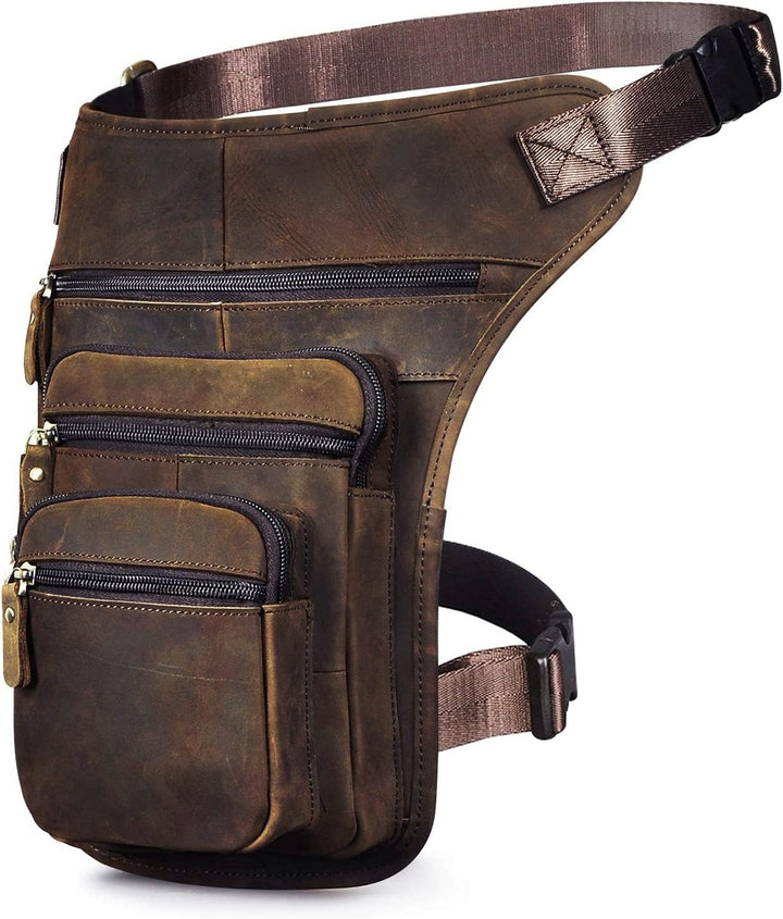 Le'aokuu Herren Echtes Leder Motorrad Taktik Gürtel Hüfttasche Drop Leg Cross Over Bag