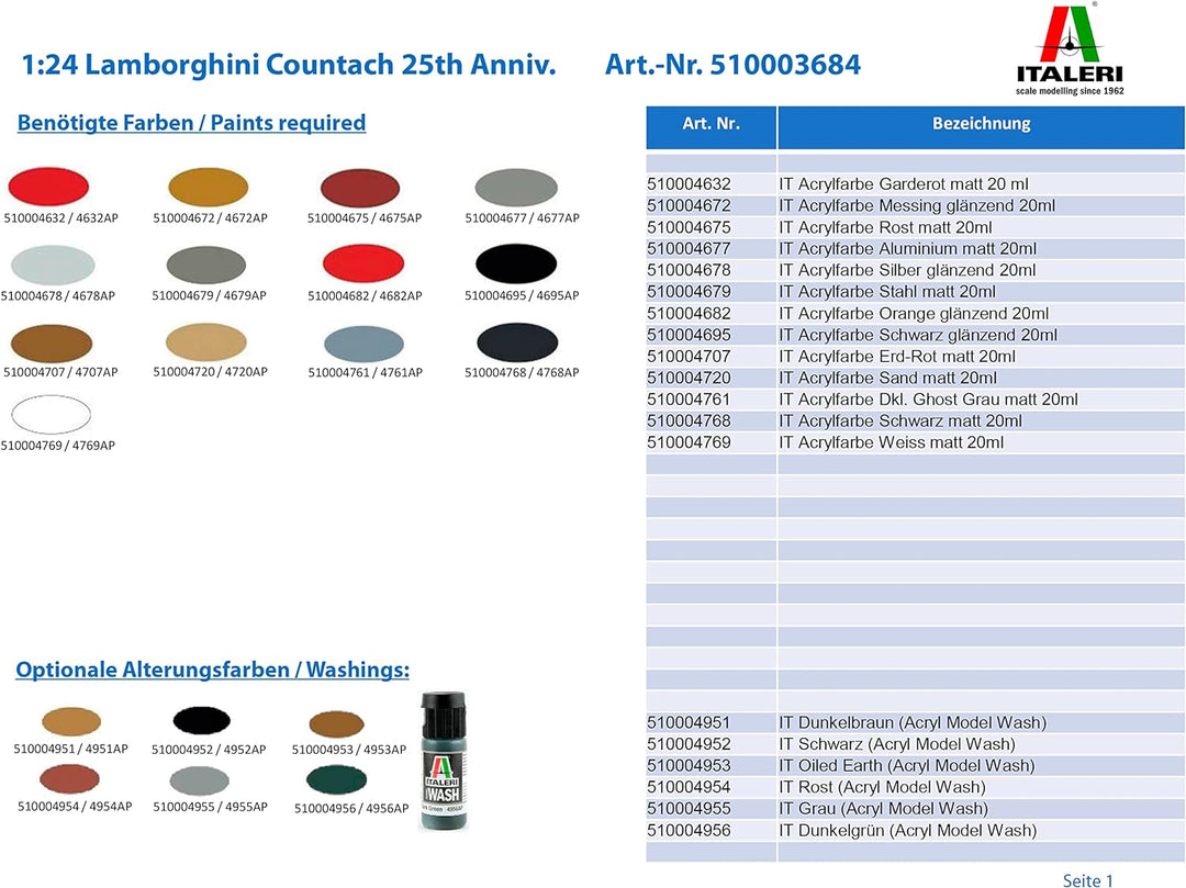 Italeri 3684-1:24 Lamborghini Countach 25th Anniversary, Fahrzeuge